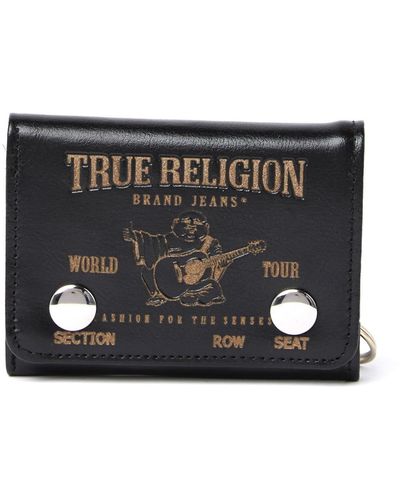 True Religion Evans Logo Concert Leather Wallet - Black