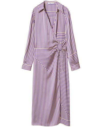 Mango Stripe Long Sleeve Satin Wrap Dress In Light/pastel Purple At Nordstrom Rack