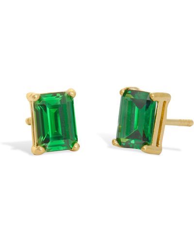 Savvy Cie Jewels 18k Yellow Gold Vermeil Prong Set Emerald Cut Cz Stud Earrings - Green