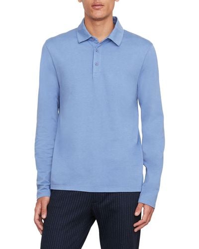 Vince Garment Dyed Long Sleeve Polo - Blue