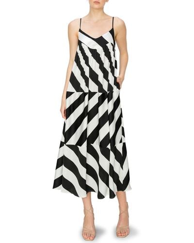 MELLODAY Stripe A-line Midi Dress - Black