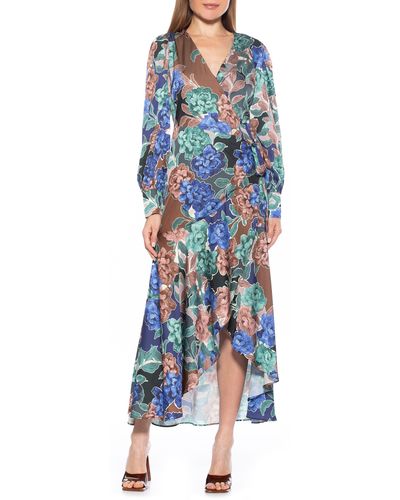 Alexia Admor Floral Long Sleeve Wrap Maxi Dress - Blue