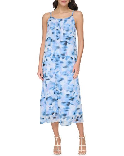 DKNY Print Chiffon Maxi Dress - Blue