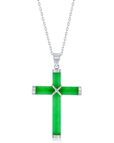 Simona Sterling Silver & Jade Cross Pendant Necklace - Green