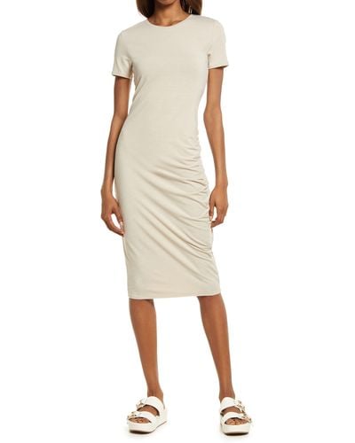 Treasure & Bond Side Ruched Body-con Dress - Natural