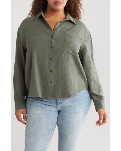 Caslon Relaxed Cotton Gauze Button-up Shirt - Green