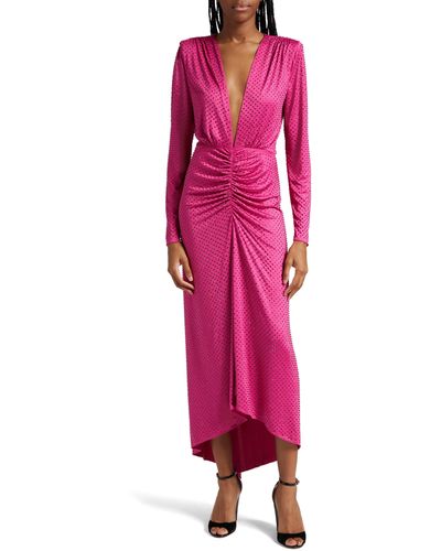 Veronica Beard Kiah Rhinestone Plunge Neck Long Sleeve High-low Maxi Dress - Pink