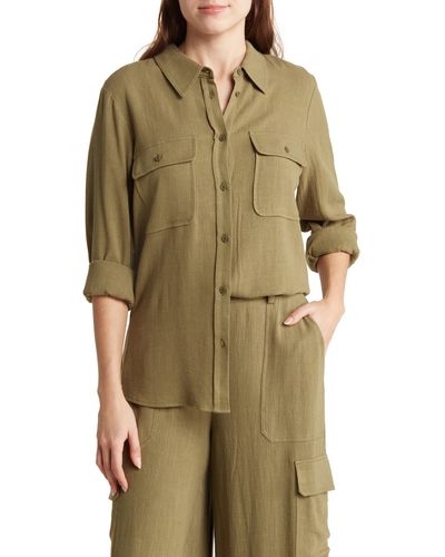 Adrianna Papell Button-up Utility Shirt - Green