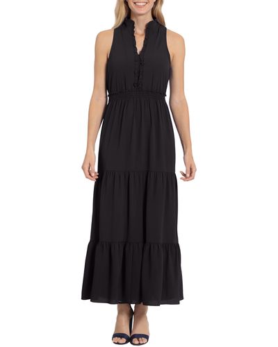 London Times Sleeeveless Tiered Maxi Dress - Black