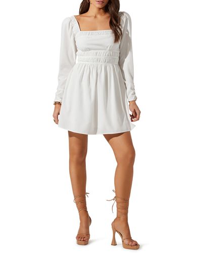Astr Cinched Waist Long Sleeve Minidress - White