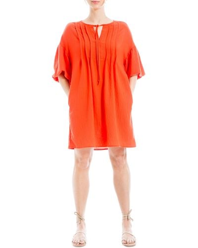 Max Studio Bubble Sleeve Pocket Shift Dress - Red