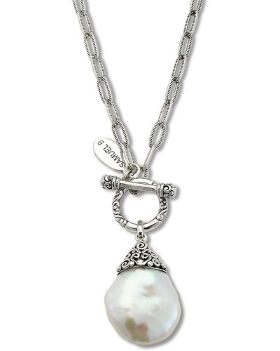 Samuel B. Sterling Silver & 18k Gold 20mm Baroque Pearl Toggle Pendant Necklace - White