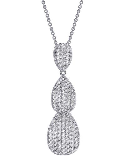 Lafonn Platinum Plated Sterling Silver Simulated Diamond Micro Pave Luminous Drop Pendant Necklace - White