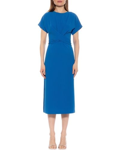 Alexia Admor Cairo Short Sleeve Crossover Waist Midi Dress - Blue