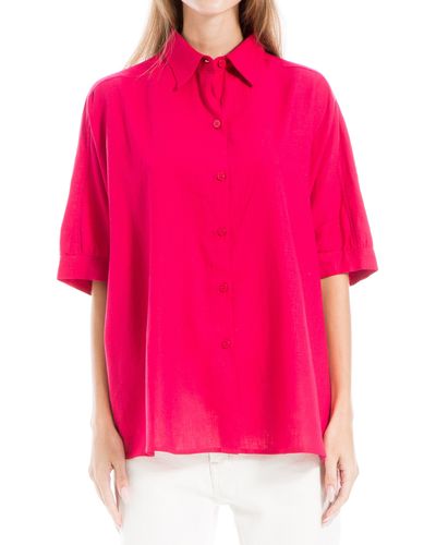 Max Studio Oversize Linen Blend Button-up Shirt - Pink