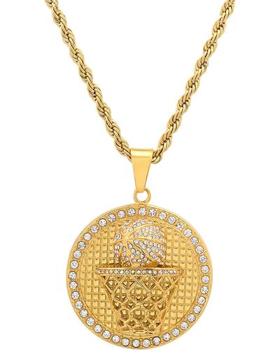HMY Jewelry Mens' 18k Gold Plate Stainless Steel Crystal Pavé Basketball Pendant Necklace - Metallic