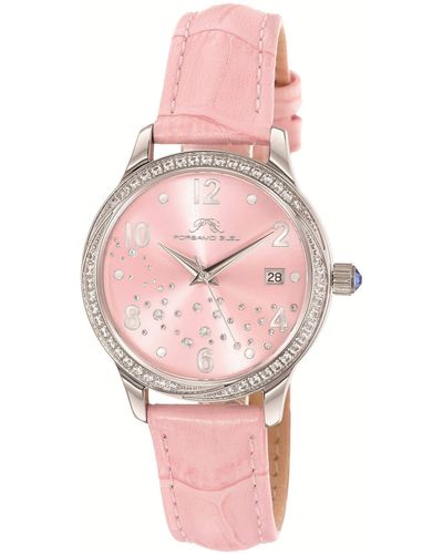Porsamo Bleu Ruby Embossed Leather Strap Watch - Pink