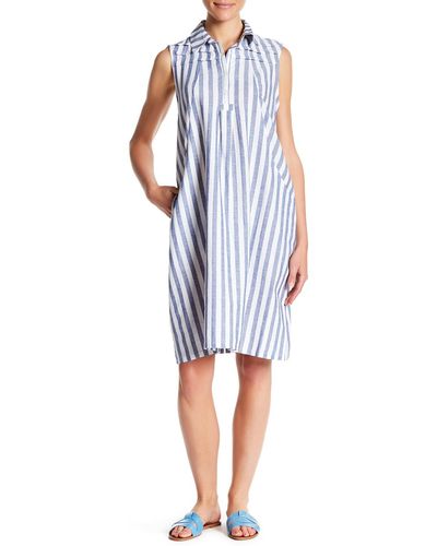 HOPE AND HARLOW Striped Print Linen Dress - White