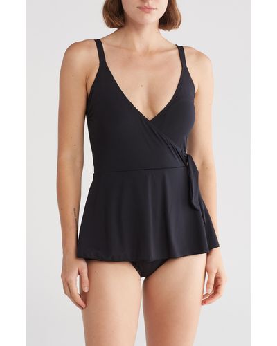 Betsey Johnson Faux Wrap Skirted One-piece Swimsuit - Black