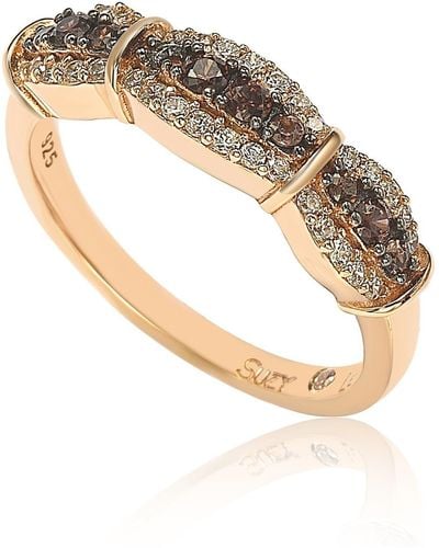Suzy Levian Pavé Cubic Zirconia Station Ring - Brown