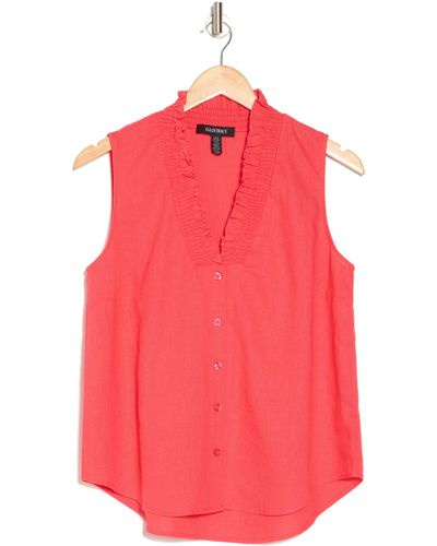 Ellen Tracy Ruffle Sleeveless Button-up Shirt - Pink