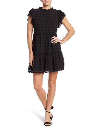Love By Design Kelsey Chiffon Mini Swiss Dot Dress - Black