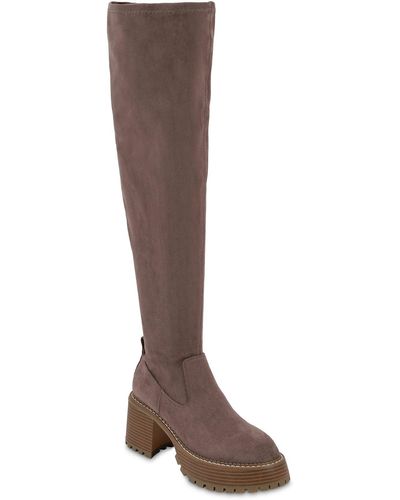 MIA Daily Over The Knee Faux Suede Boot In Taupe Nova At Nordstrom Rack - Brown