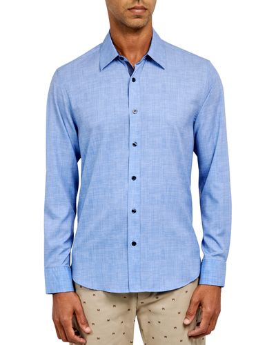Con.struct Slim Fit Four-way Stretch Performance Chambray Button-up Shirt - Blue
