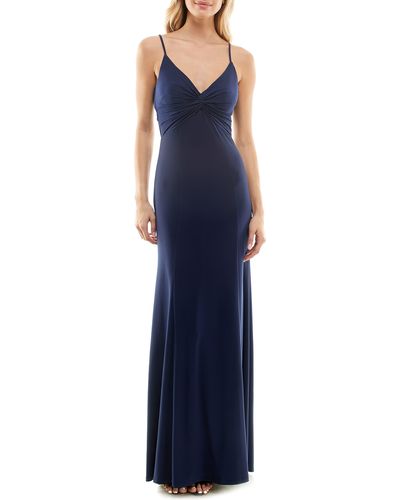 Jump Apparel V-neck Twist Front Jersey Gown - Blue