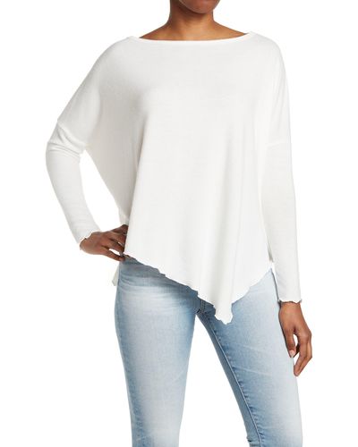 Go Couture Assymetrical Hem Dolman Sleeve Sweater - White