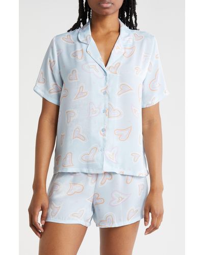 Abound Satin Button-up Shirt & Shorts Pajamas - White