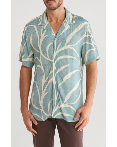 Original Paperbacks Tropical Leaf Print Camp Shirt - Blue