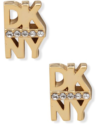 DKNY Logo Crystal Stud Earrings - Metallic