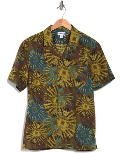 Abound Tie Dye Print Short Sleeve Camp Shirt In Olive Vibrant Waves At Nordstrom Rack - Green