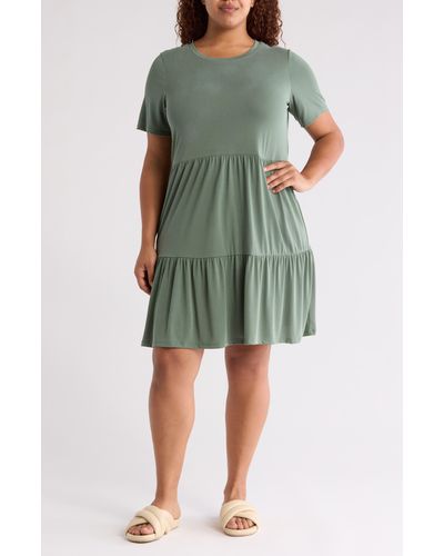 Vero Moda Filli Calia Short Sleeve Tiered Dress - Green