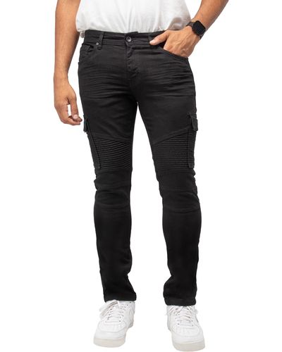 Xray Jeans Stretch Cargo Moto Slim Jeans - Black