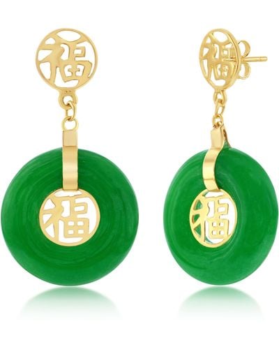 Simona 14k Gold & Round Jade Dangle Earrings - Green