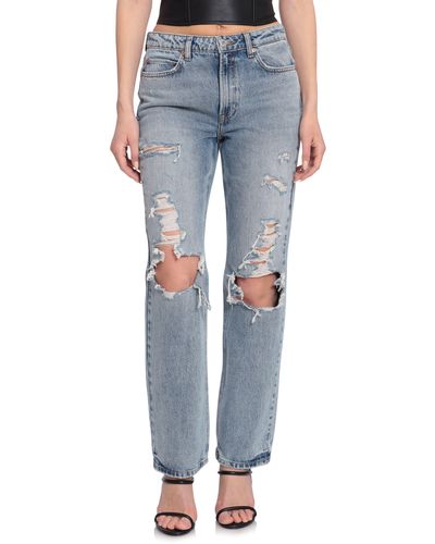 Avec Les Filles Ripped Distressed High Waist Straight Leg Nonstretch Jeans - Blue