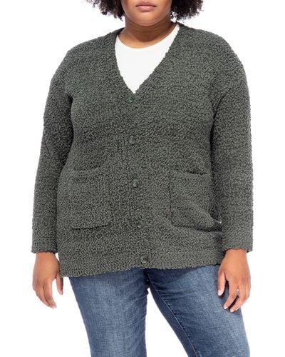 Bobeau Popcorn Button Front Cardigan Sweater In Deep Forest At Nordstrom Rack - Gray