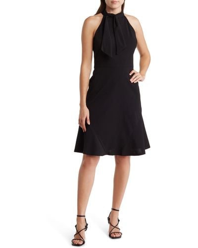 Maggy London Tie Neck Sleeveless Fit & Flare Dress - Black