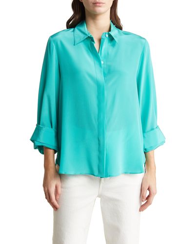 Twp Morning After Long Sleeve Silk Button-up Shirt - Blue