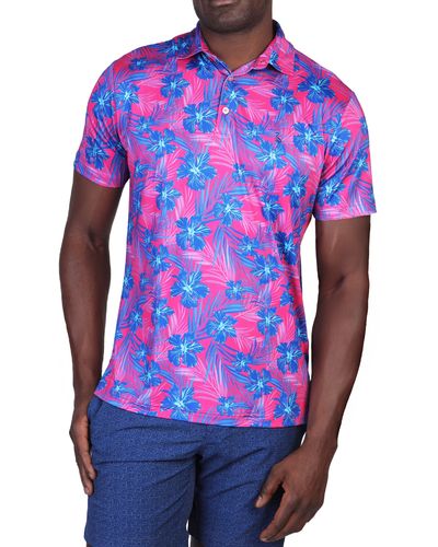Tailorbyrd Hibiscus Leaves Performance Polo - Blue