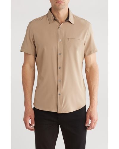 DKNY Lenox Short Sleeve Button-up Tech Shirt - Natural