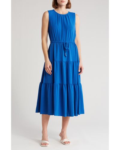 Calvin Klein Sleeveless Tiered Midi Dress - Blue