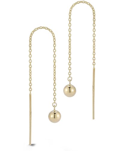 Ember Fine Jewelry 14k Yellow Gold Ball Drop Chain Threader Earrings - White