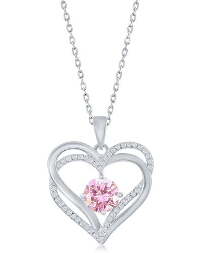 Simona Sterling Silver Cz Heart Pendant Necklace - Pink