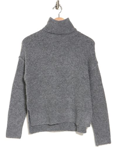Max Studio Boxy Side Slit Turtleneck Sweater In Charcoal At Nordstrom Rack - Gray