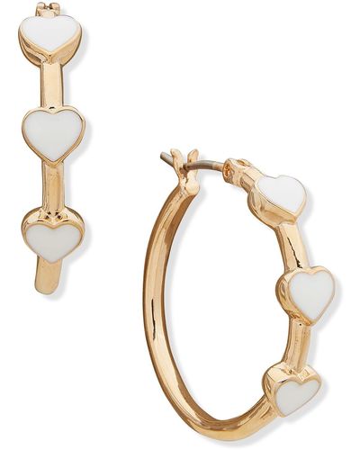 DKNY 25mm Enamel Heart Hoop Earrings - Metallic