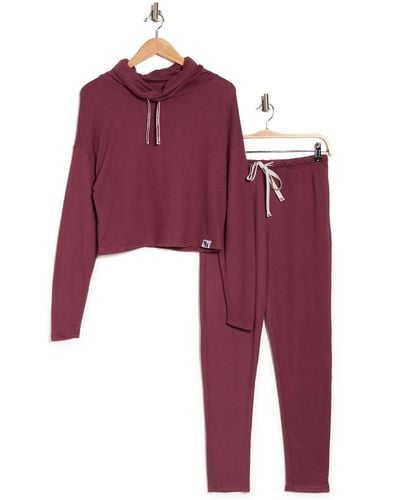 Nine West Hacci Funnel Neck Long Sleeve Top & Pants Pajamas - Red