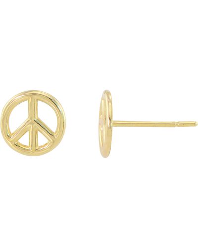 CANDELA JEWELRY 14k Yellow Gold Peace Sign Stud Earrings - Metallic